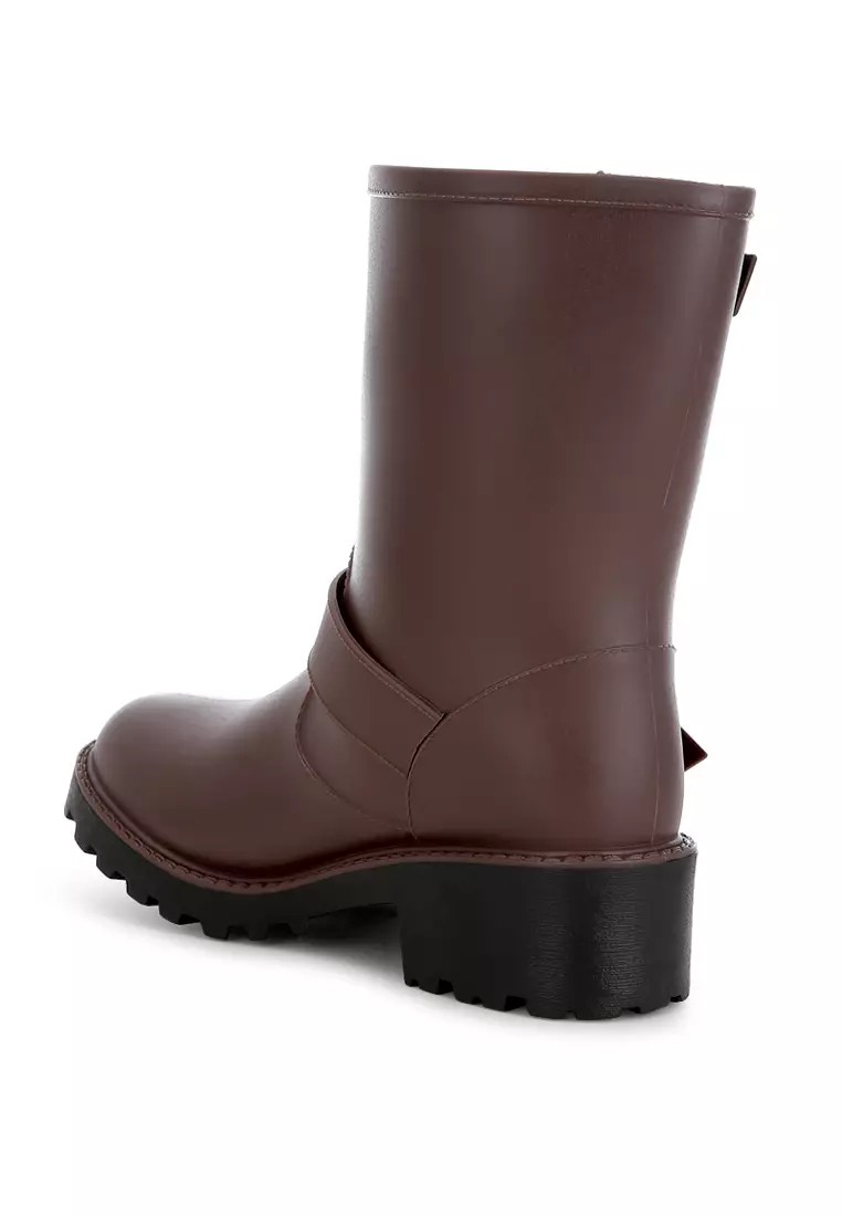 Brown Harness Detail Rain Boots