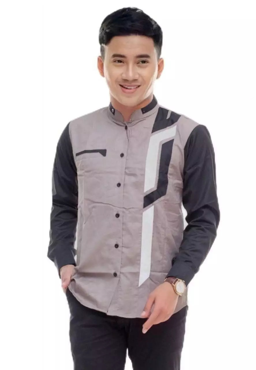 Senna Abu Hitam Koko Kombinasi Exclusive Pria Casual Modern Lengan Panjang ZA