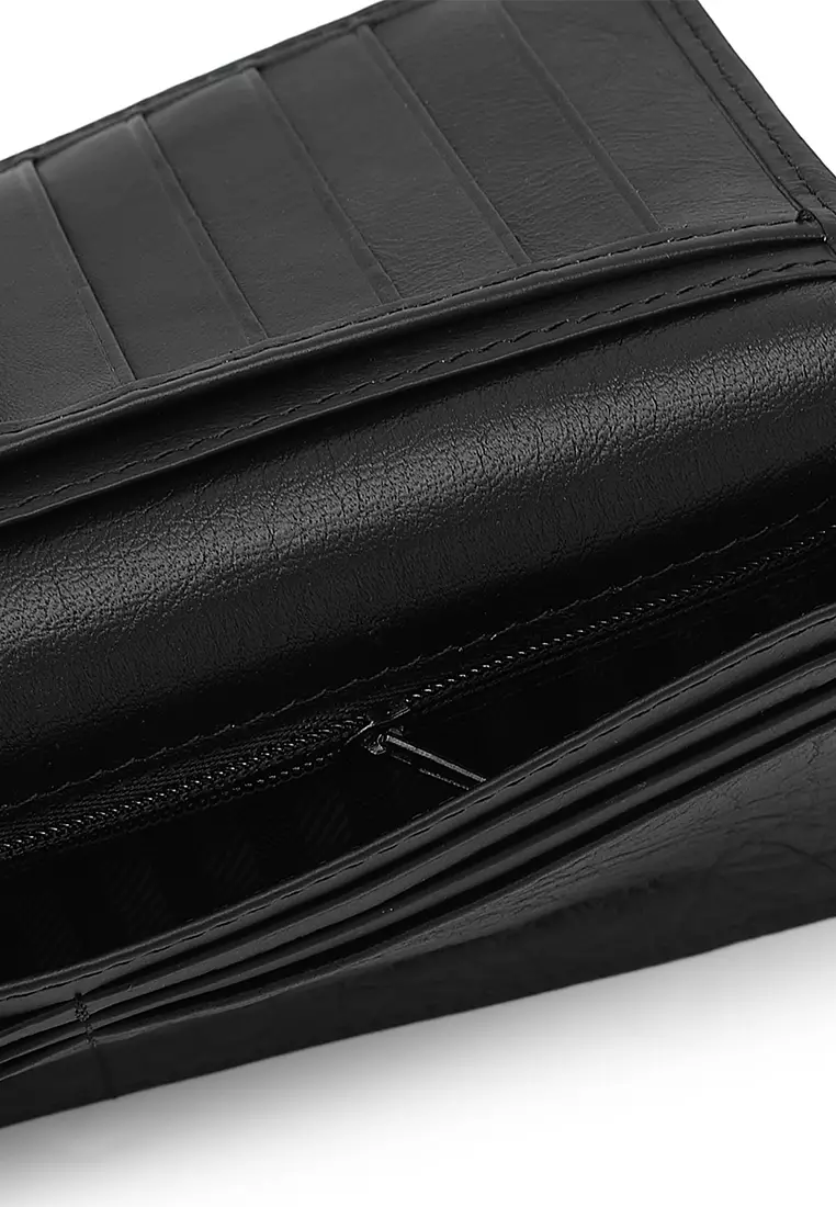 Men's Genuine Leather RFID Blocking Bi Fold Wallet - Black