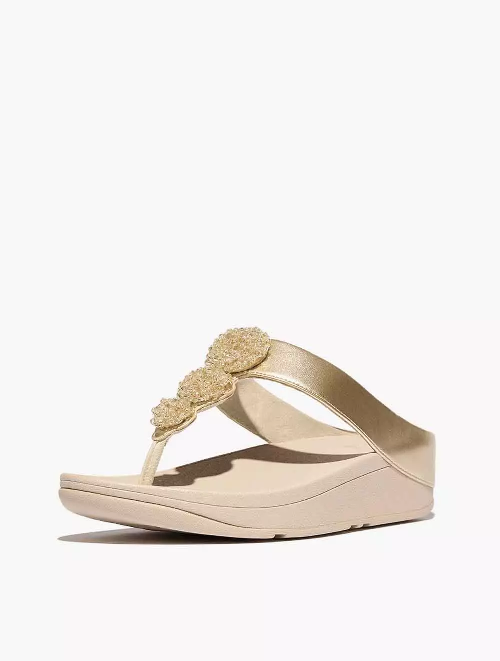 Fitflop Fino Beadie-Button Metallic Toe-Post Sandals - Platino