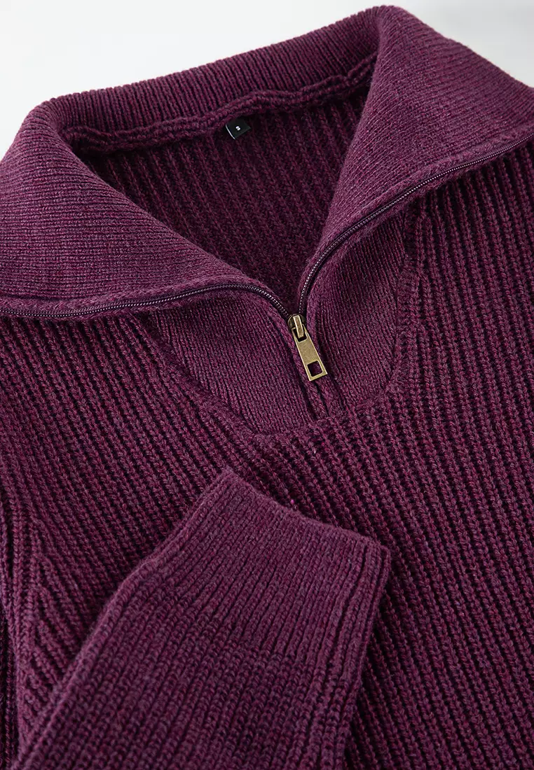 Half Turtleneck Plum Knitwear Sweater - Plain Design Tmnaw22Kz0347