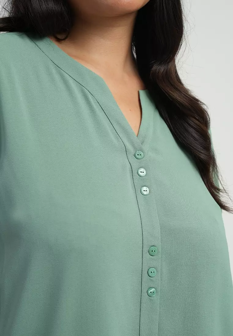 Milly Plus Size Sherina Smocked Sleeve Button-down Blouse