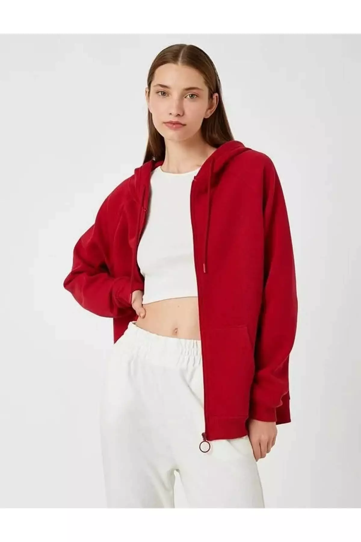 Red and white deals zip up hoodie