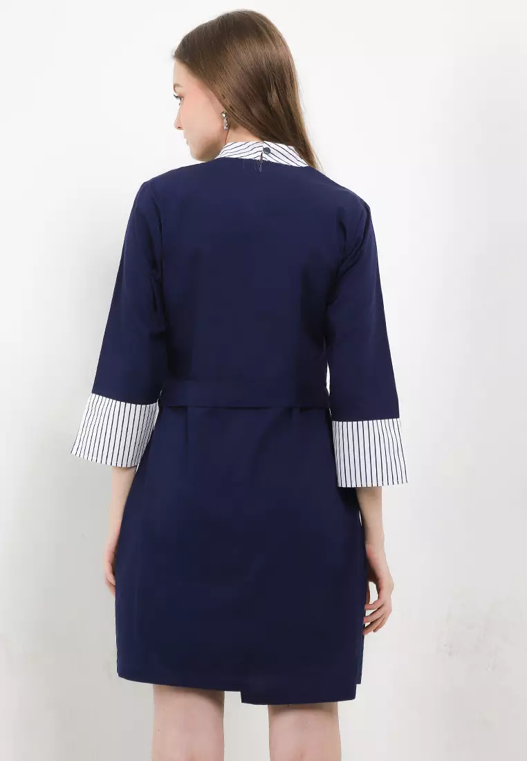 Libby Striped Dress in Navy Blue