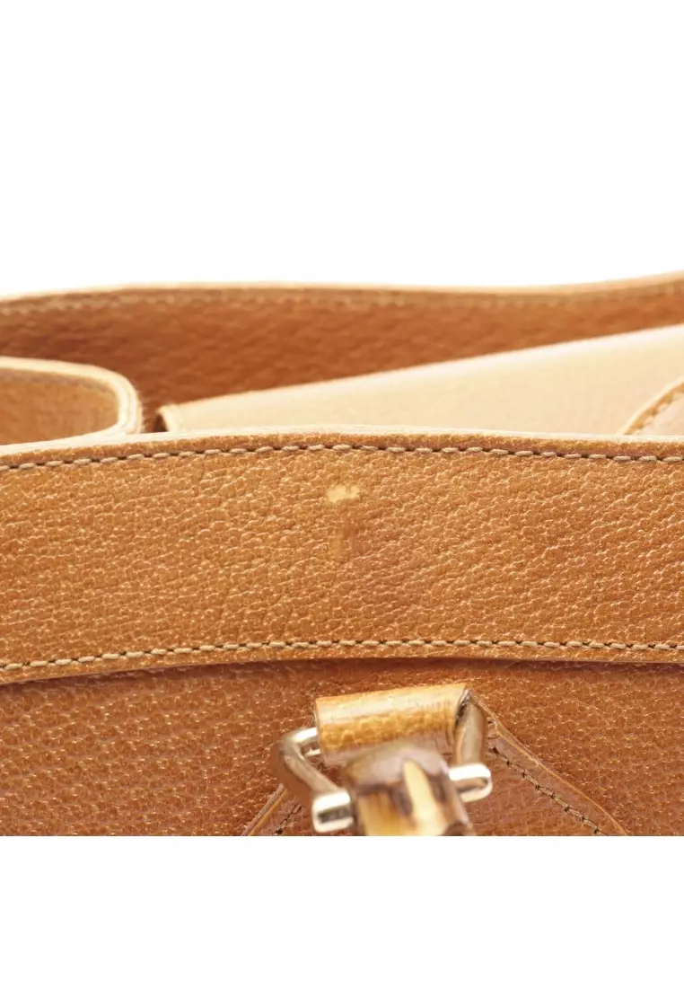 Pre-Loved Gucci Bamboo Handbag tote bag leather light brown