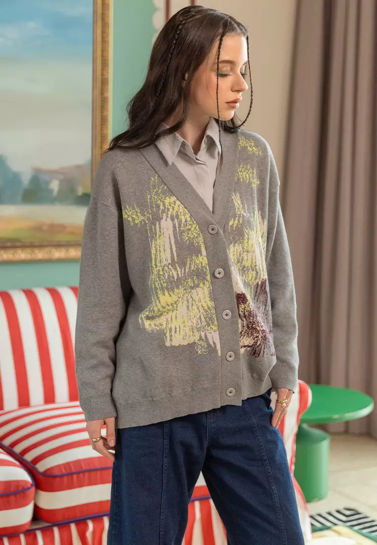 Kami Rheyna Embroidery Cardigan Dark Grey