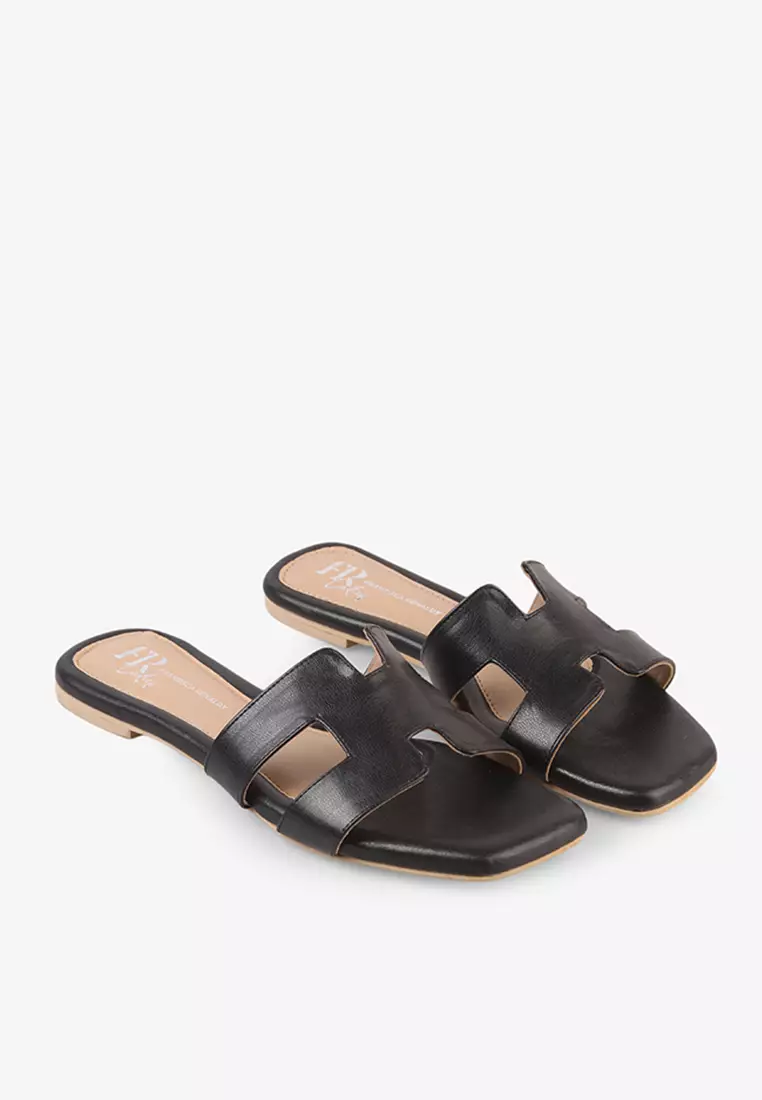 Flat Sandal Slip On Wanita Sandals Anti Slip L.Florent 01 Warna Hitam