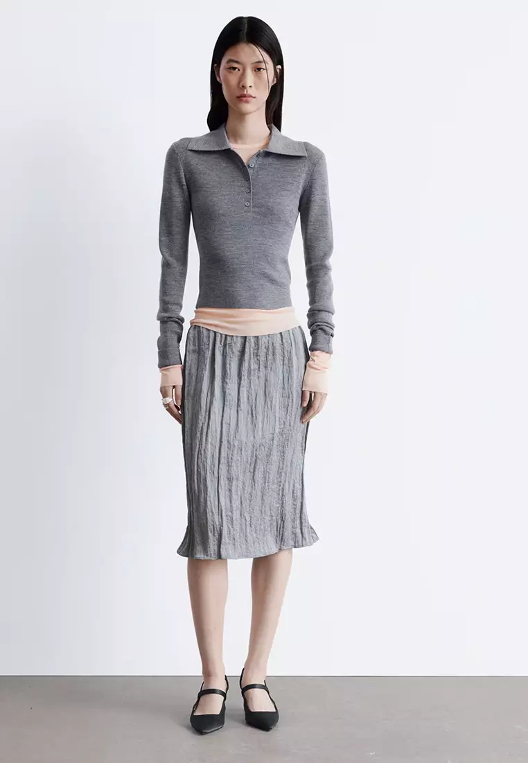 Rib-Knit Merino Wool Polo Top