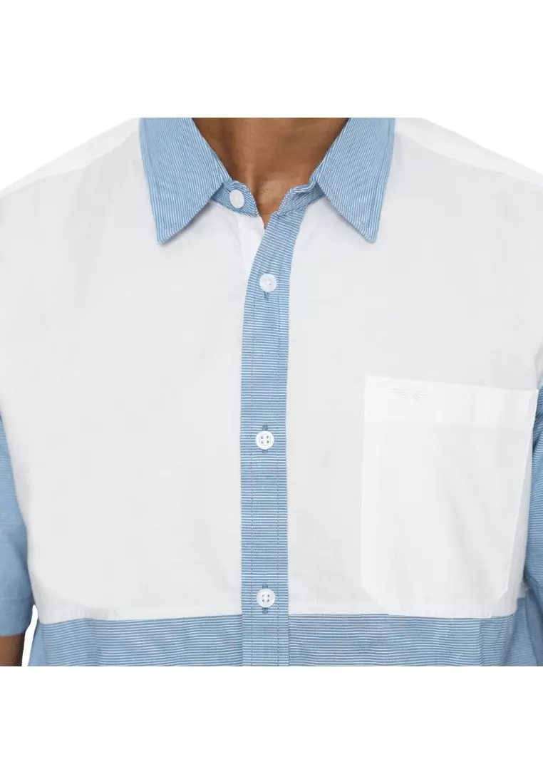 RBJ Kemeja Salur Kombi Putih Biru Regular Fit Pria