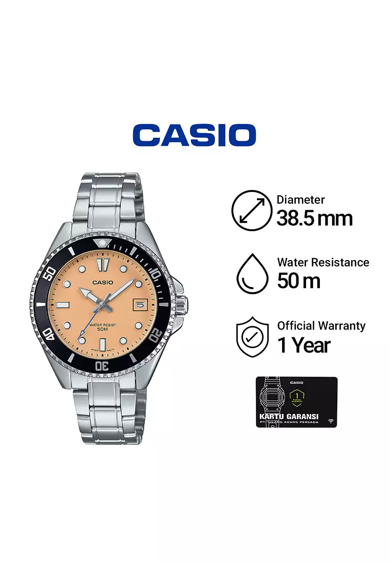 Casio MDV-10D-4A2V - Jam Tangan Analog Pria - Silver Stainless Steel Case Light Yellow Dial