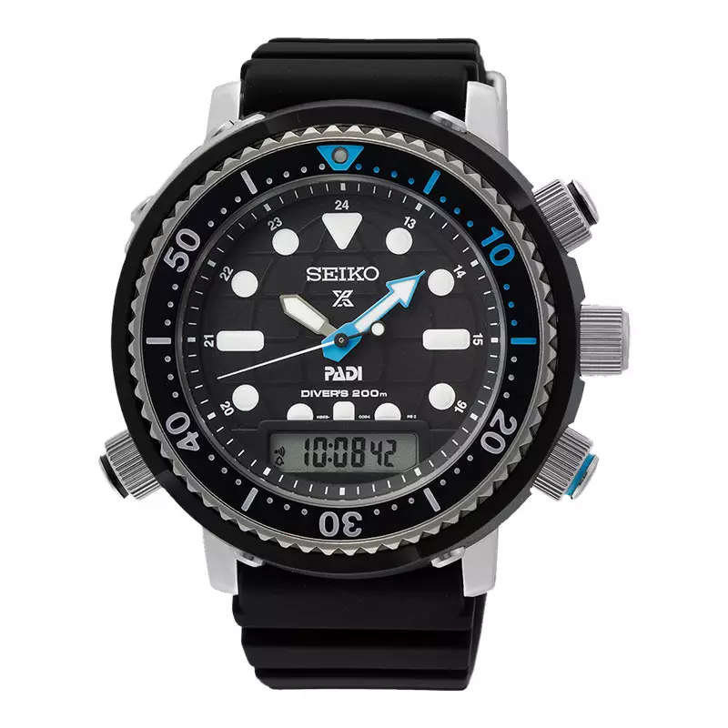 Jam Tangan Pria Seiko Prospex SNJ035P1 PADI Arnie Solar Divers 200M Digital Analog Dial Black Silicone Strap