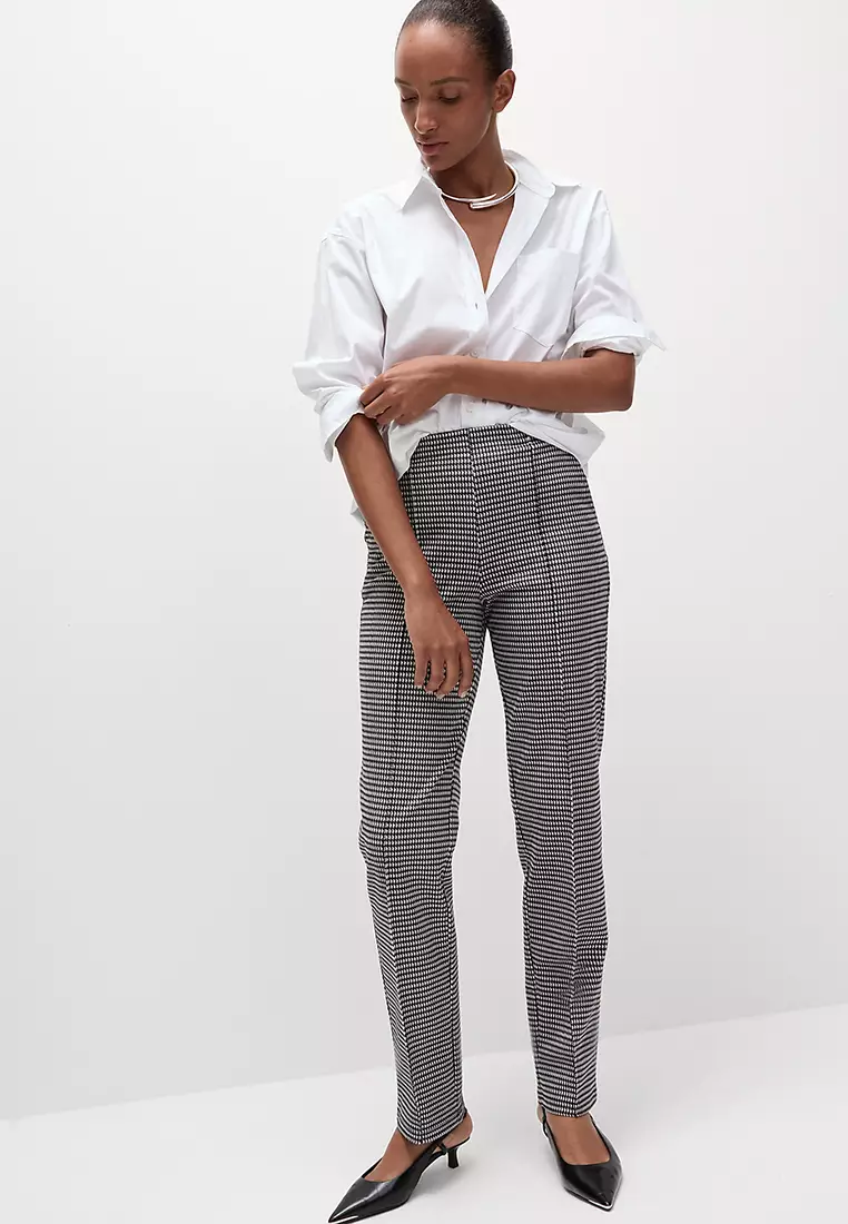 Twill Checked Straight Leg Trousers