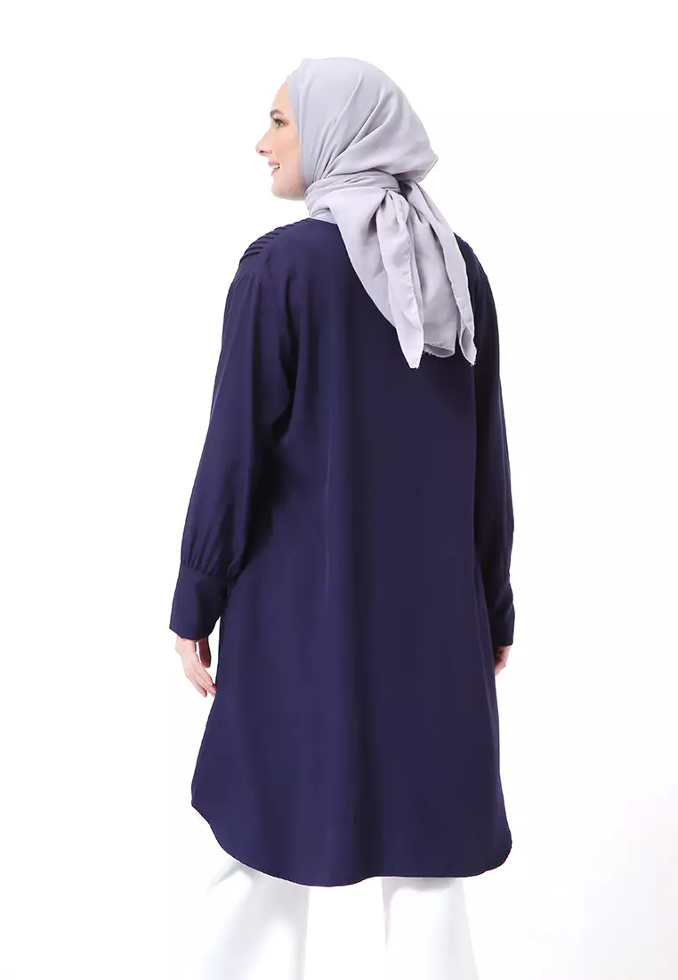 Xaula Tunik Polos Muslimah Atasan Wanita Lengan Panjang Premium High Quality - Navy