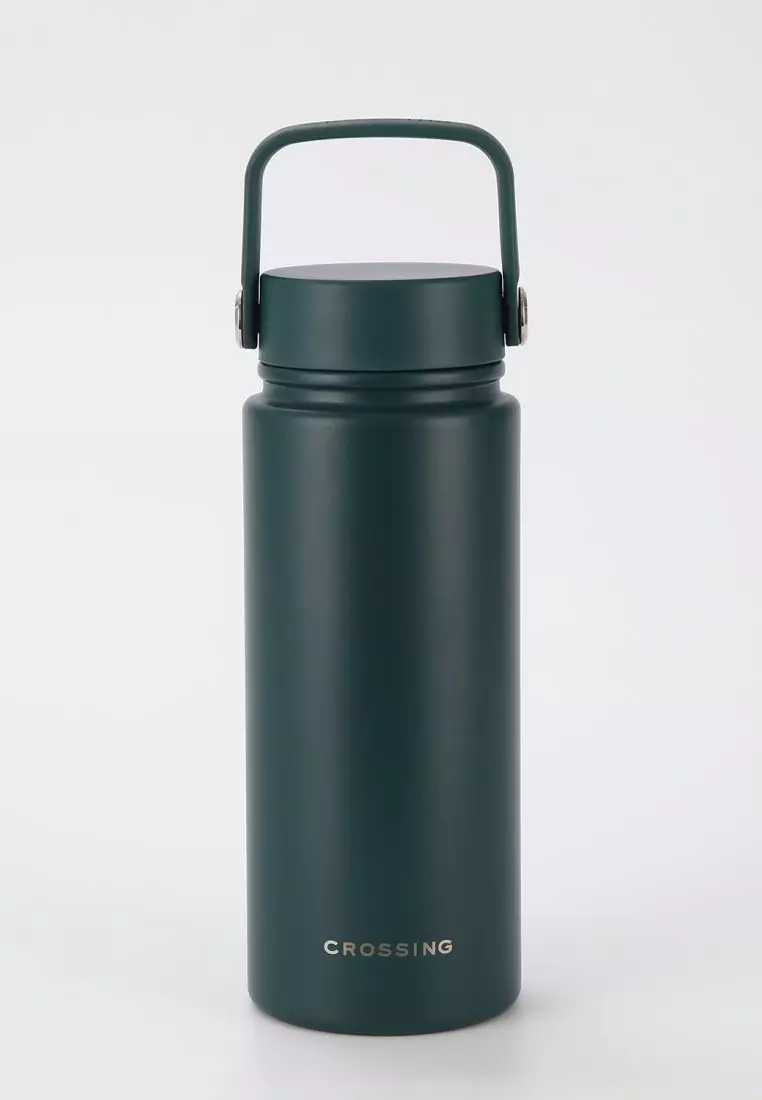 Crossing Urban Ceramic S/S Insulated Flat Cap Bottle With Handle 600ml - Squash (Dark Green)