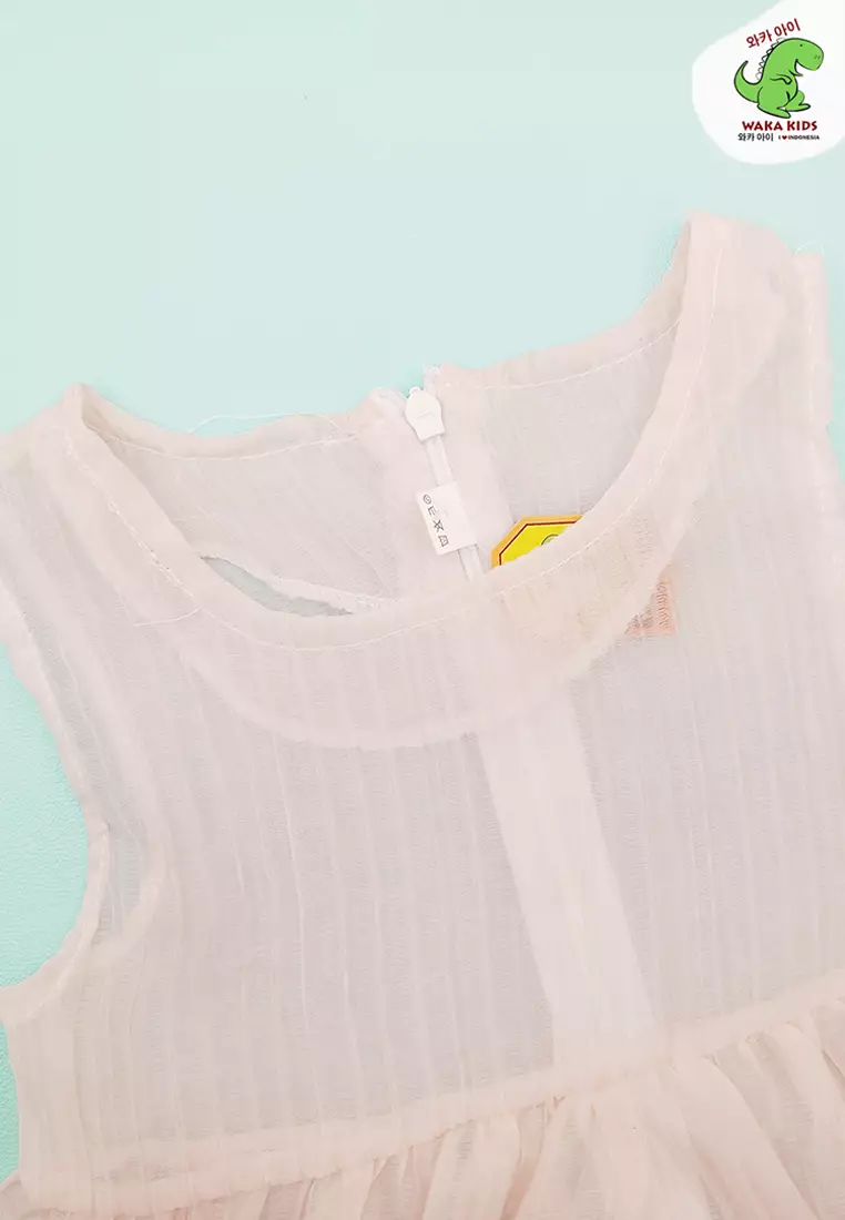 Wakakids Dress Bayi Anak Perempuan Chiffon Transparan Set dengan Tas Bentuk Bear Outer Dress 4425 Venrc