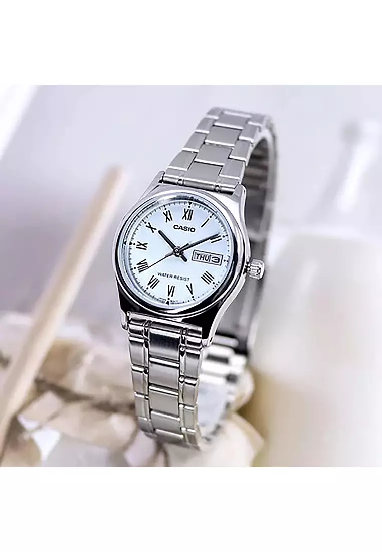 Couple Analog Watch MTP/LTP-V006D-2B Silver Stainless Steel Strap