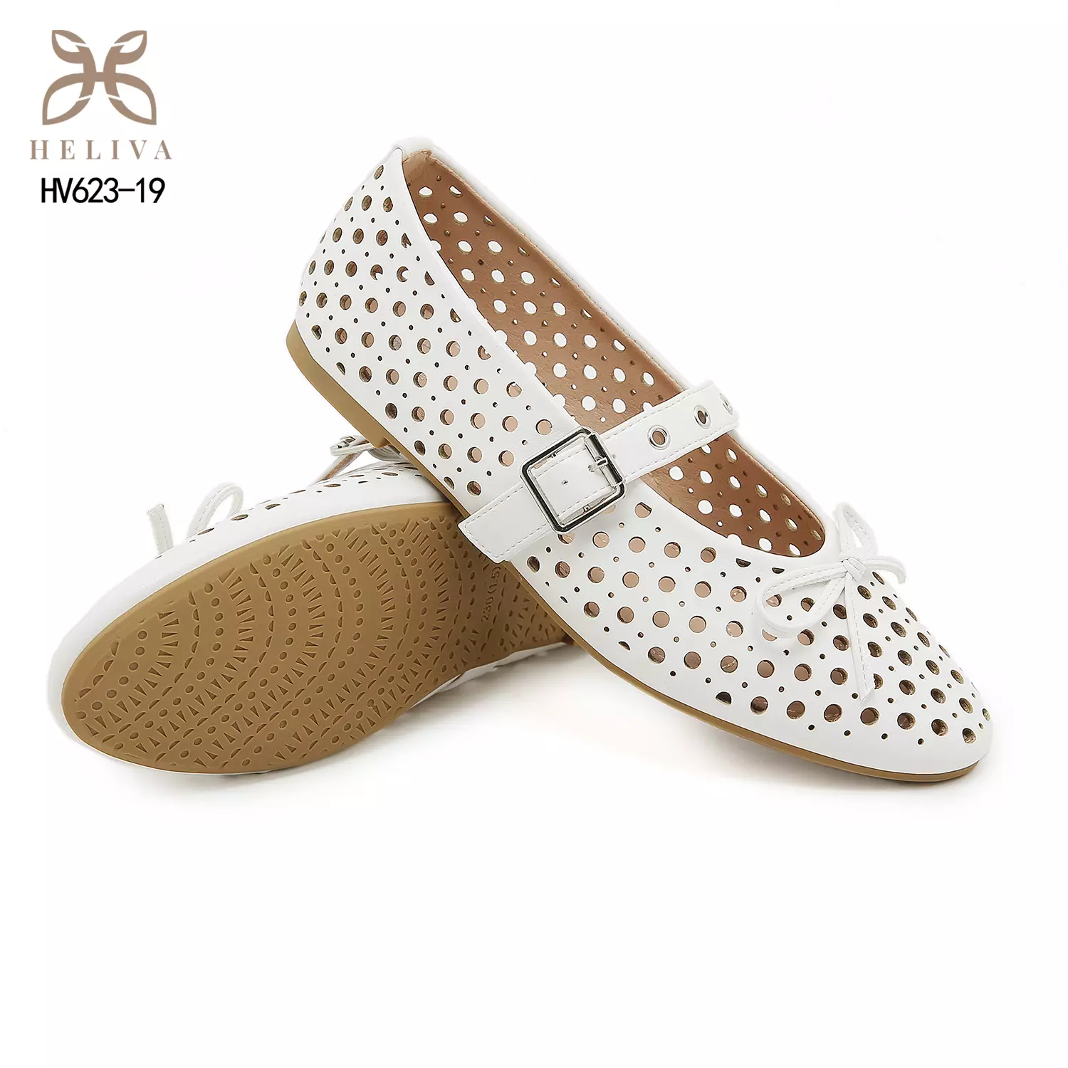 HELIVA SENIA Romantic Mary Jane Flats with Artistic Laser Pattern & Bow HV623-19