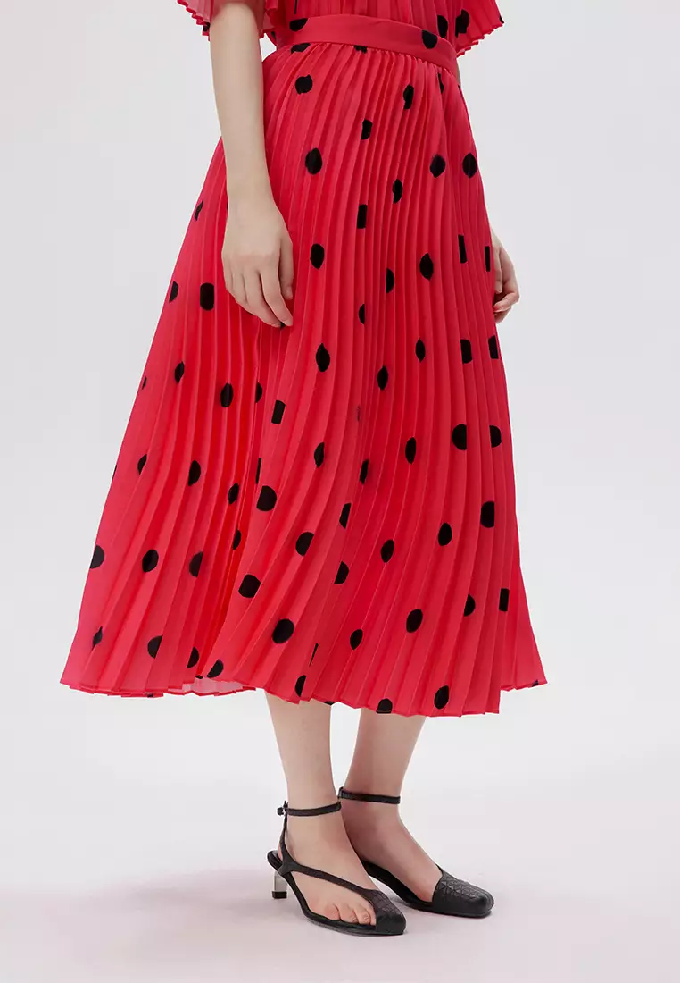 JNBY波點印花半身裙A字長款裙