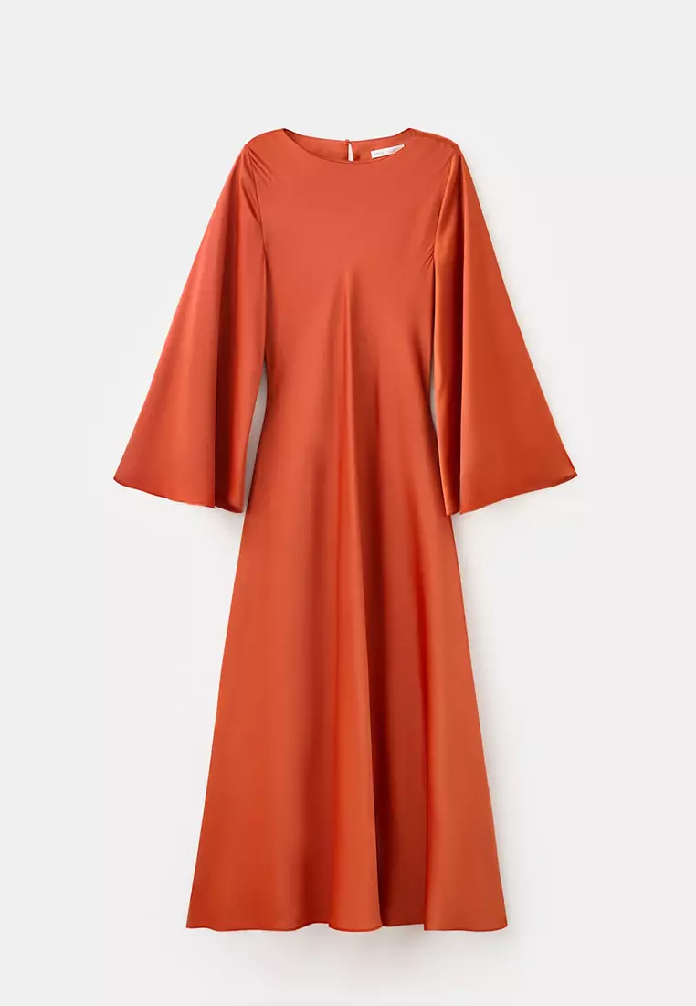 Flared-Sleeves Satin Dress