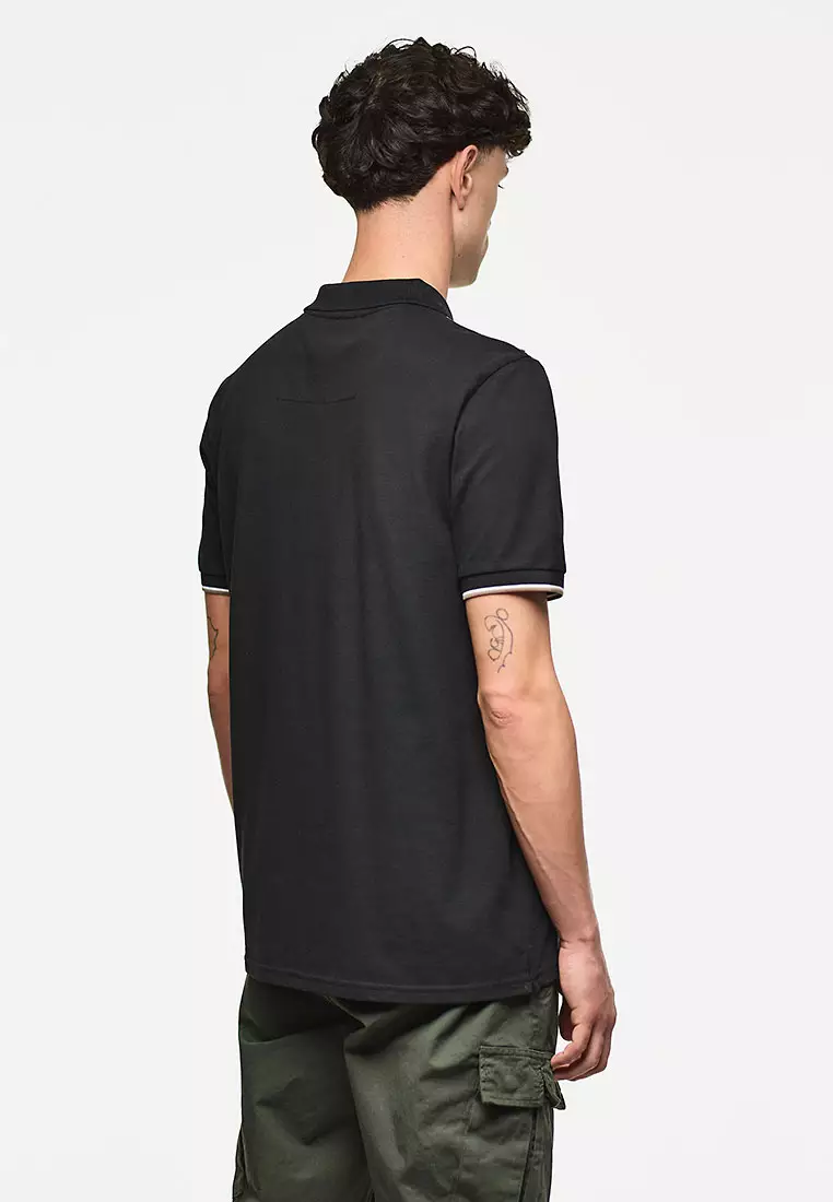 MENS BLACK SAKAI POLO WITH MID HOUSE CHECK PIPING