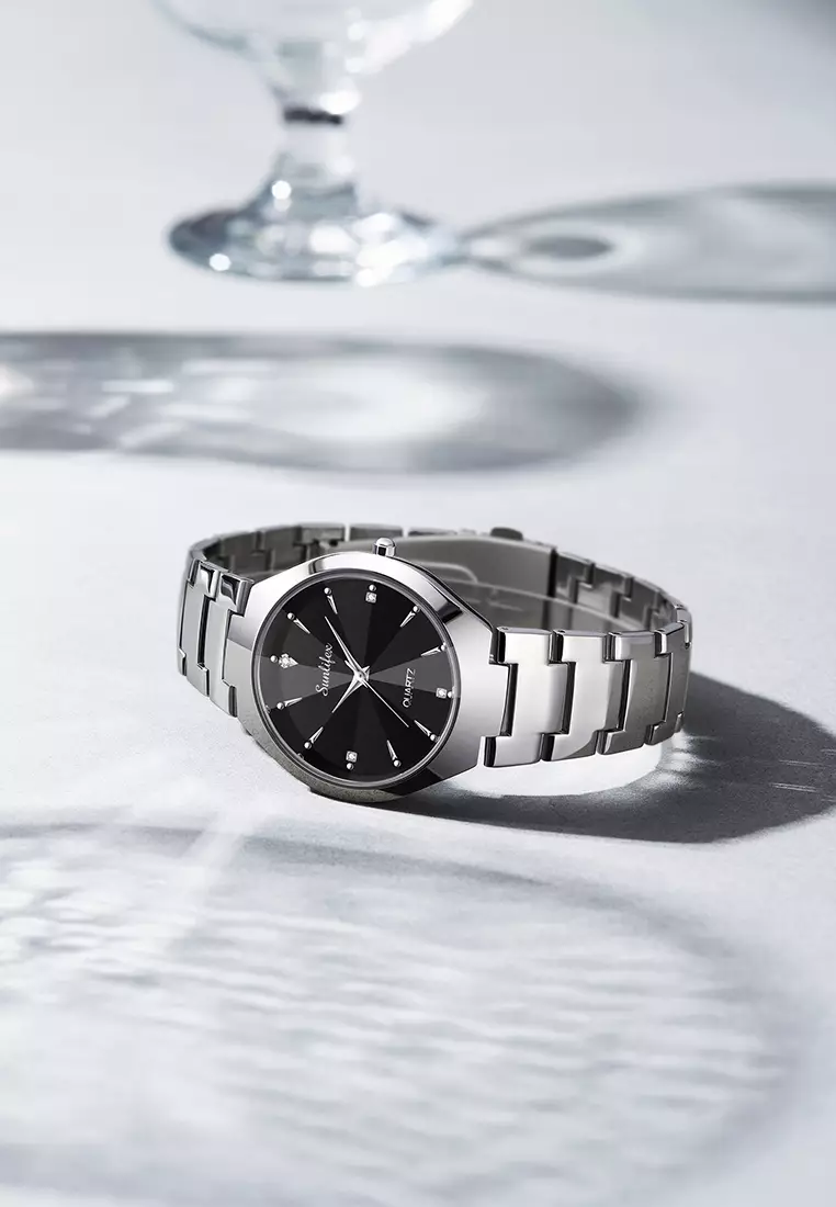 Jam Tangan Pria 9090 Kuarsa Klasik Bisnis Pria Tali Stainless Steel Jam Tangan Cowok Original silverblack