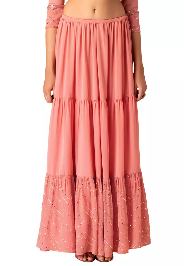 Pink Tiered Lehenga Skirt