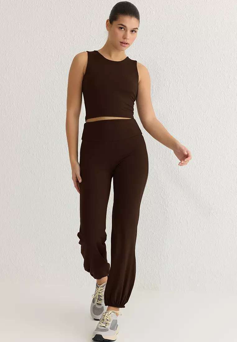 Brown Soft Reflector Printed Sporty Taki Foldable Sweatpants