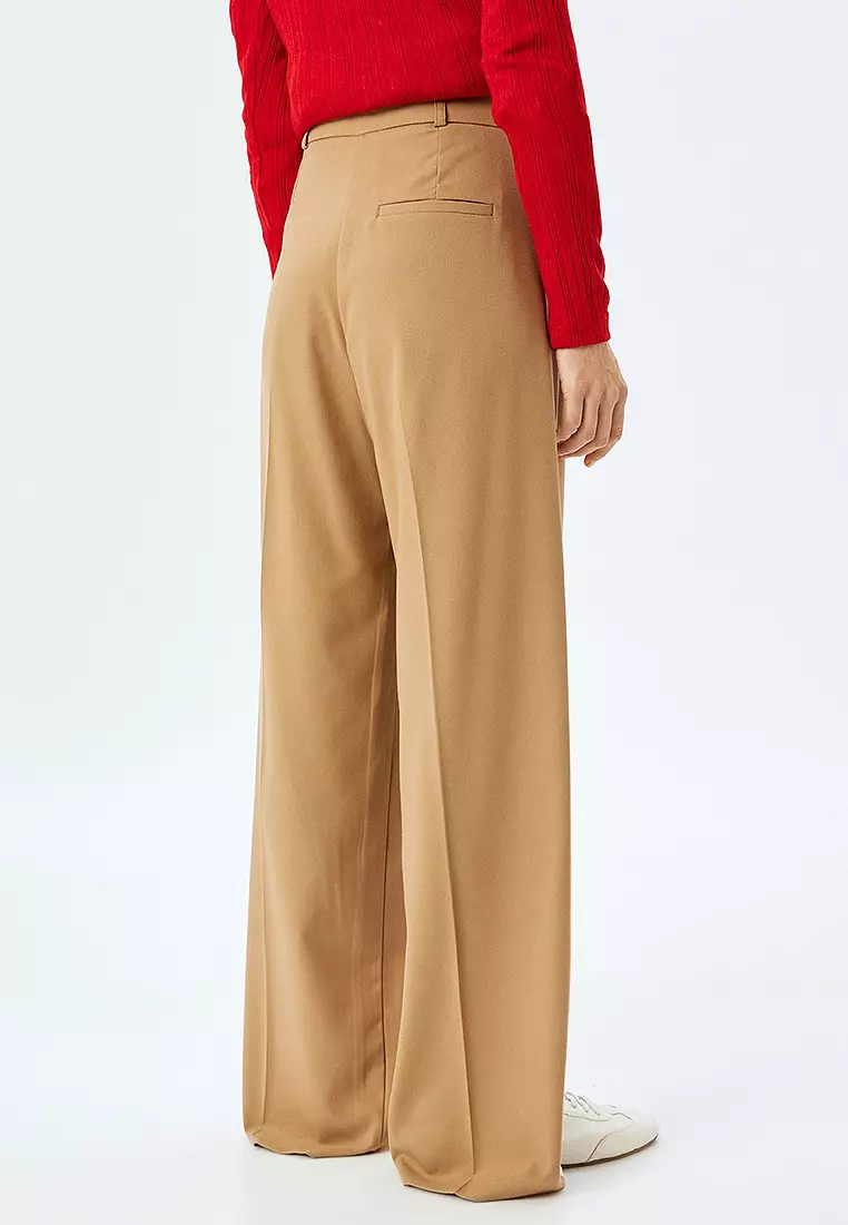 Damen-Hose Mit Knopfdetail – Weite Beine, Aus Baumwollstoff | Bequeme Freizeithose In Braun