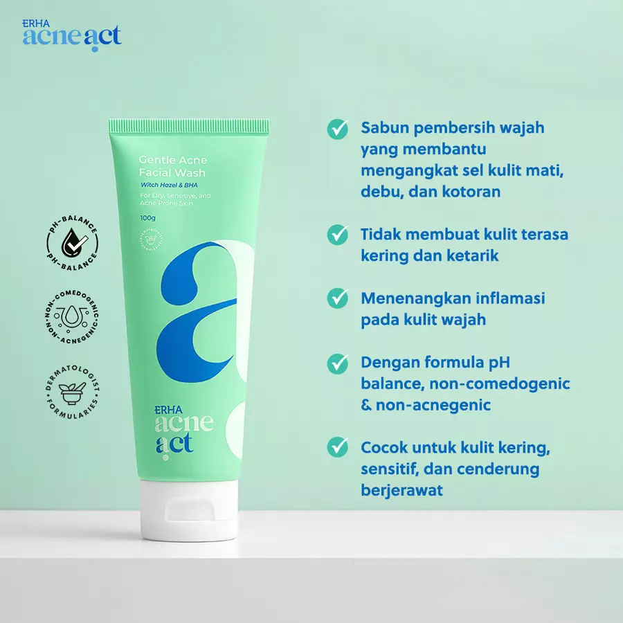 ERHA Acneact Low Ph Gentle Facial Wash 100g - Sabun Wajah Jerawat Kulit Sensitif  Ph Balance Low ph