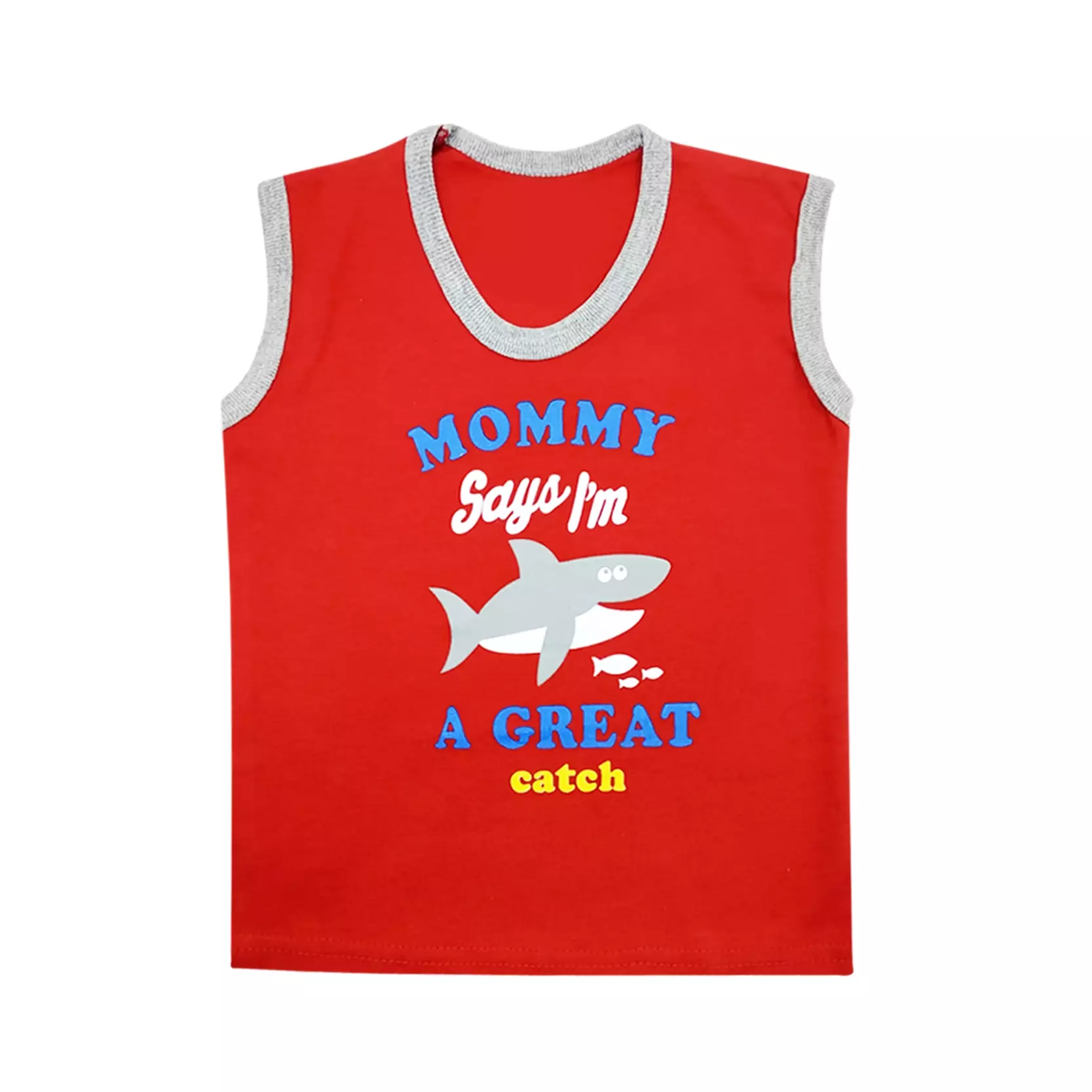 Wakakids Baju Singlet Bayi Anak Laki Laki Motif Mommy Shark Setelan Celana Kaos Usia 6 Bulan Hingga 12 Bulan 3124 Merah