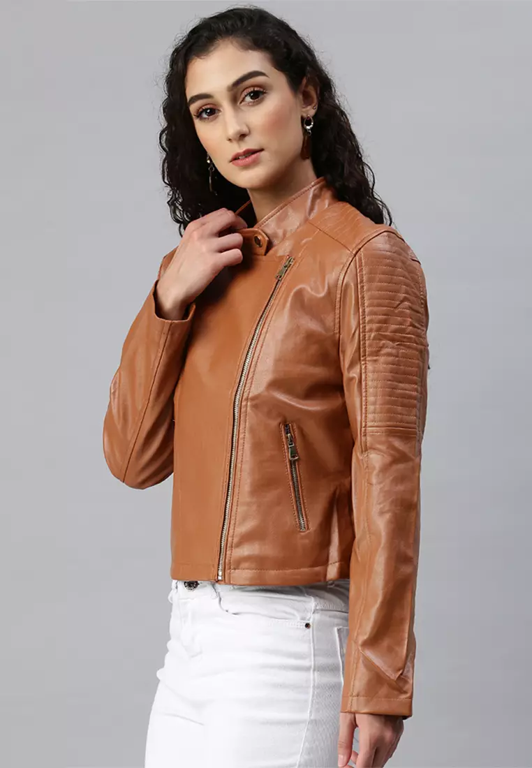 Cognac leather jacket outlet ladies