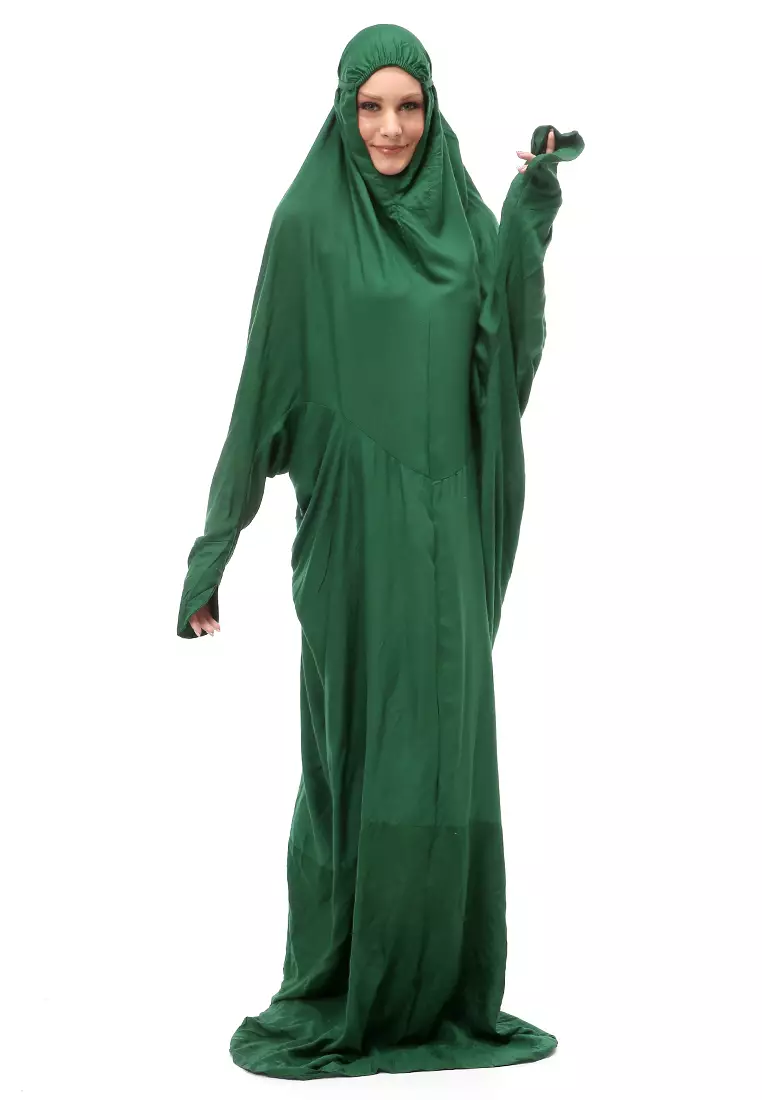 Karina Mukena Terusan Simple Muslimah Wanita Motif Polos Relaxed Fit - Hijau Botol