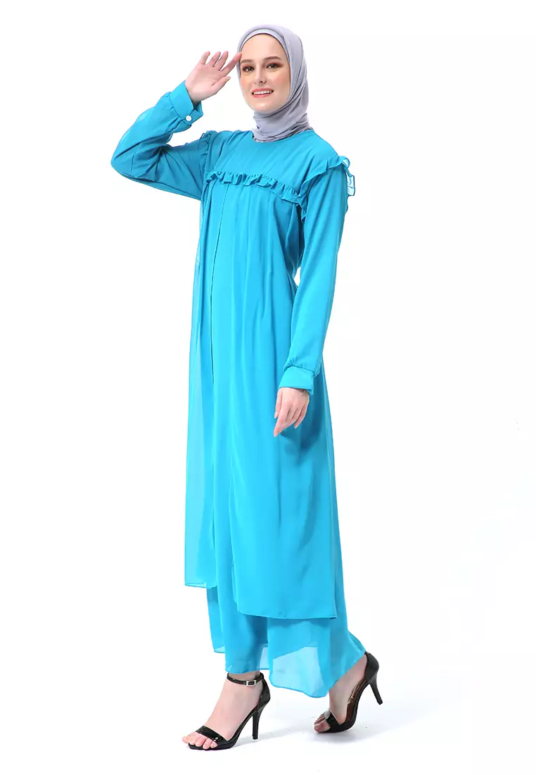Syabrina Gamis Maxy Design Renda Fashion Muslimah Wanita High Quality - Toska