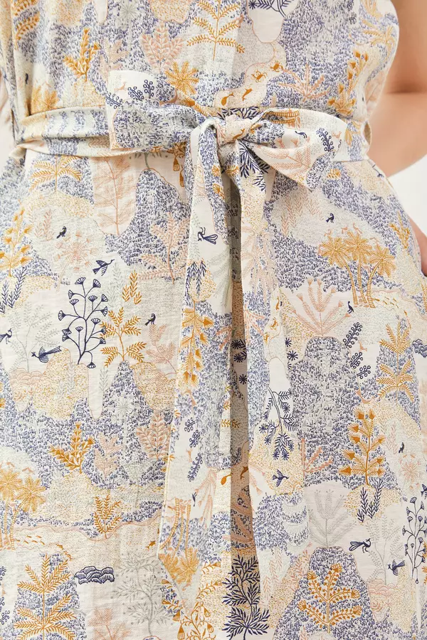 MINIMAL - Azumi - Dress Motif Floral - Beige Warna Beige