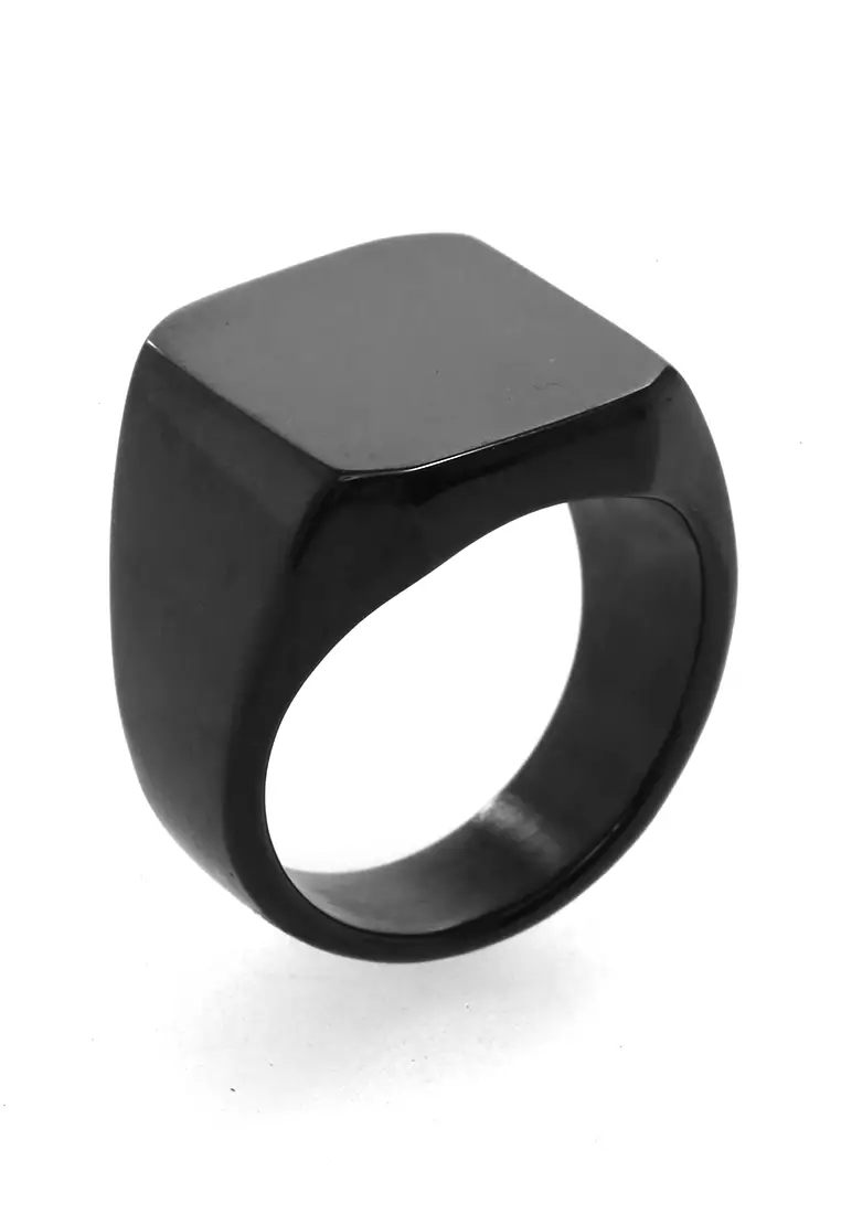 Daisy Aksesoris Pria Wanita Cincin Desain Kotak Material Titanium ORIGINAL - Black Glossy