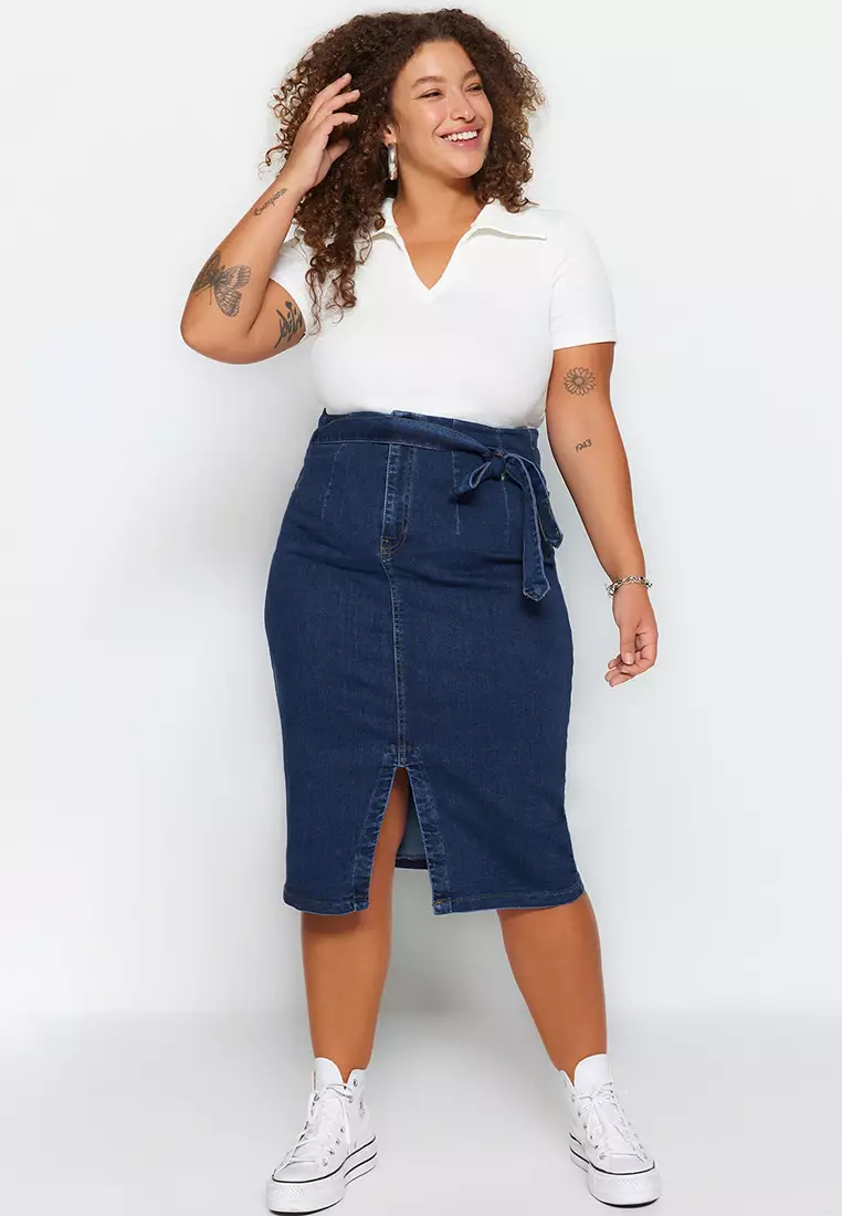 Denim Midi Skirt Denim Pencil Skirt Xxl Tailored Denim Maxi Skirt