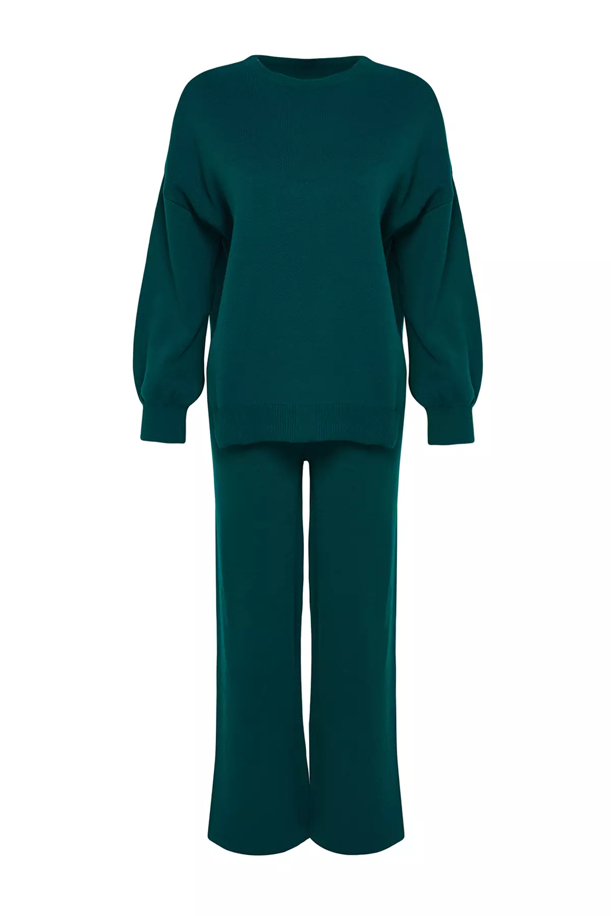 Emerald Green Balloon Sleeve Trousers Knitwear Set