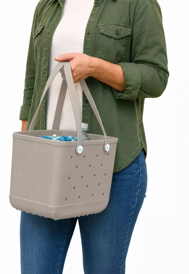 Heavy-Duty Waterproof EVA Rubber Tote Bag Utility Grocery Bag Washable Beach Bag - Sand