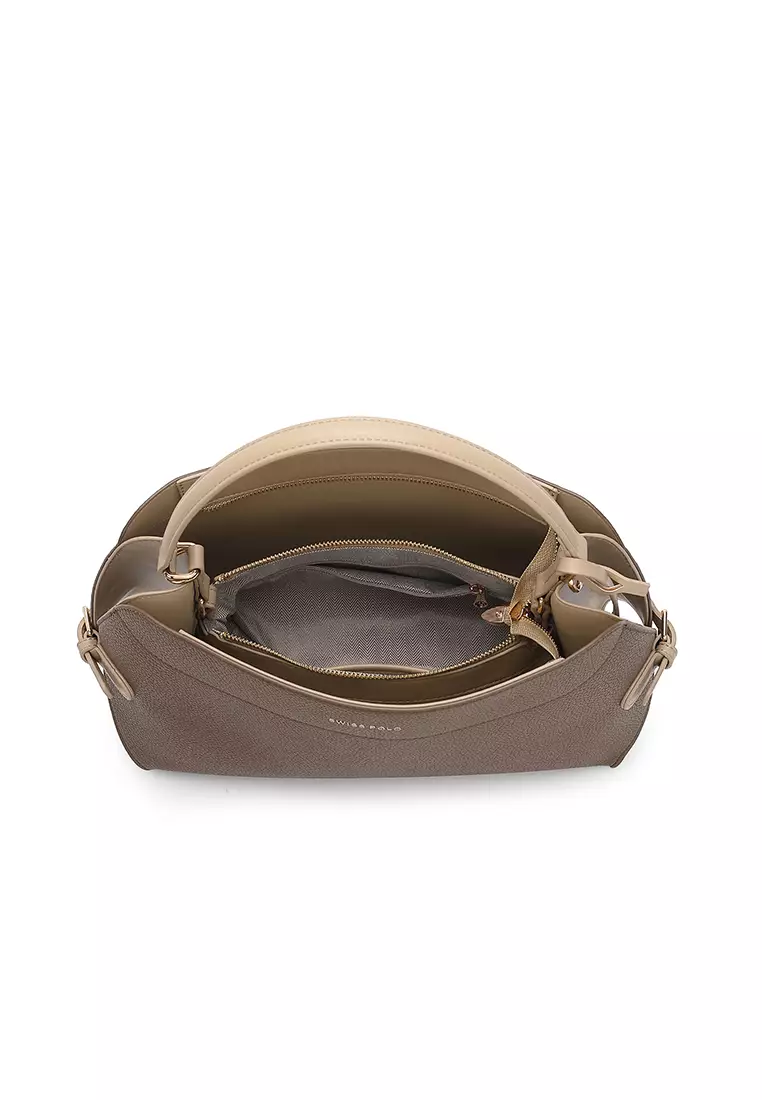 Women's Top Handle Bag / Sling Bag / Crossbody Bag / Shoulder Bag - Dark Brown / Apricot