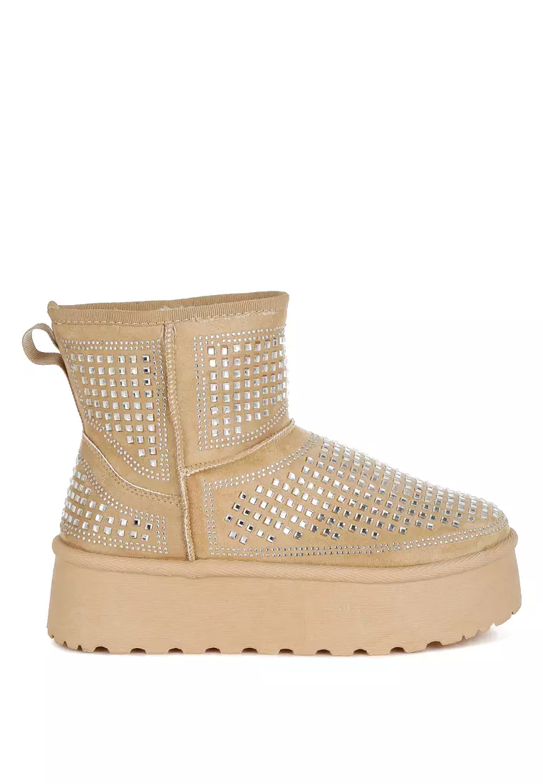 Discount on London Rag  shoes - SKU: Chunky Rhinestones Ankle Boots in Beige