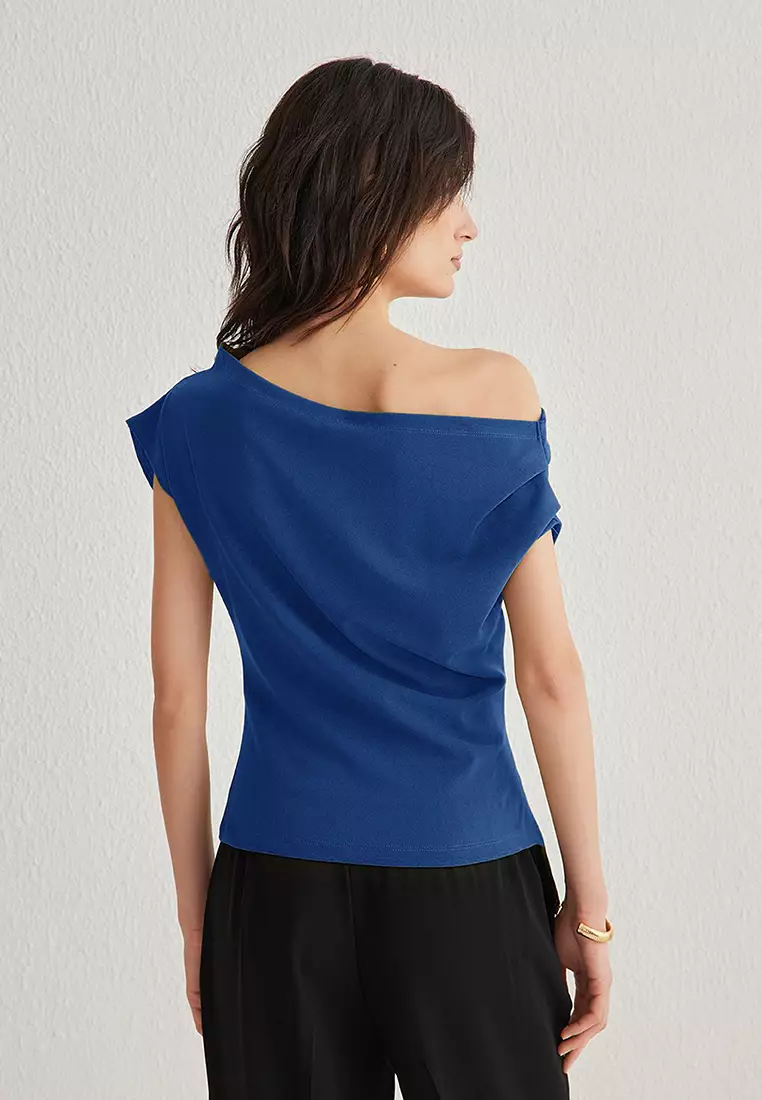 Saks Gather/Drape Detailed Draped Asymmetric Collar Knitted Blouse Twoss25Bz00024