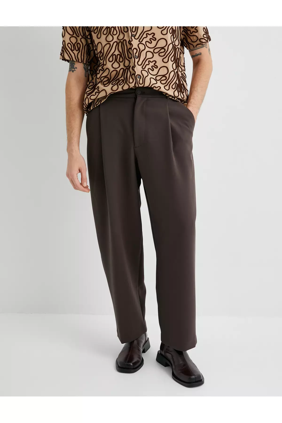 Chino Loose Baggy Pants with Buttons and Pocket Detail