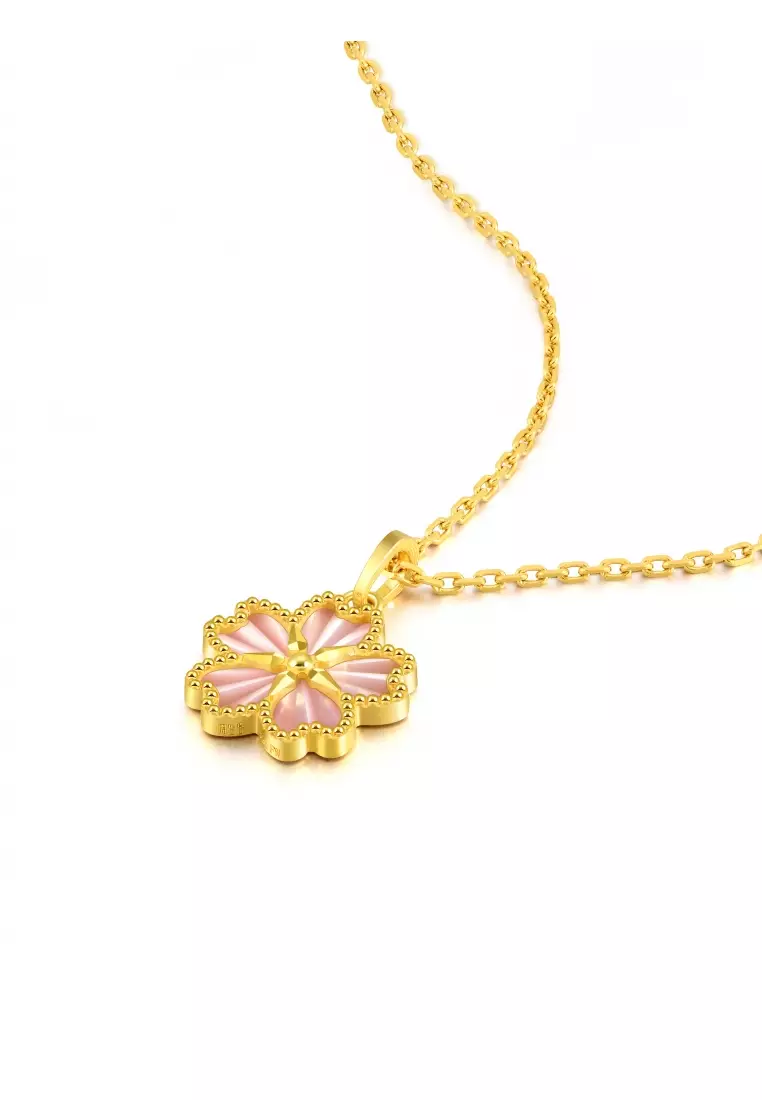 999.9 24K Solid Gold Dazzling Mother of Pearl Cherry Blossom Pendant for Women 93169P  [Not Include the Necklace]