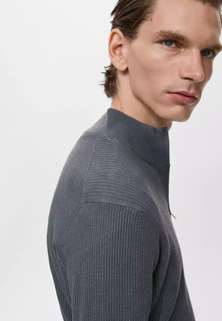 Ribbed Sweater With Zip Neck