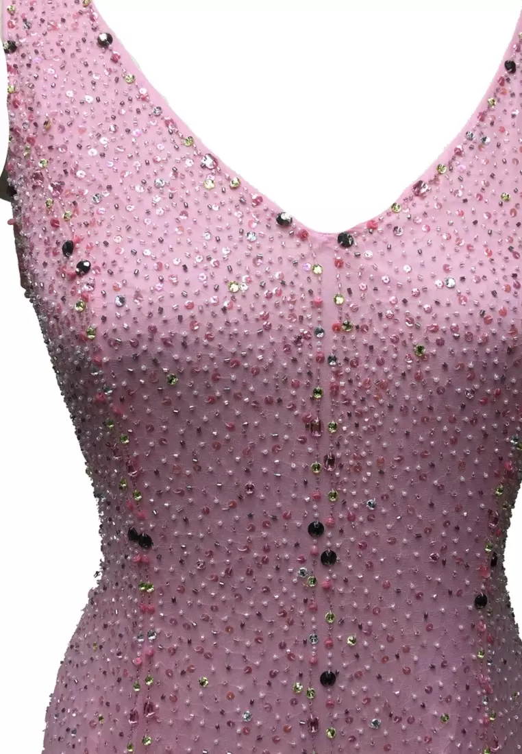 迷人真絲雪紡釘珠晚禮服