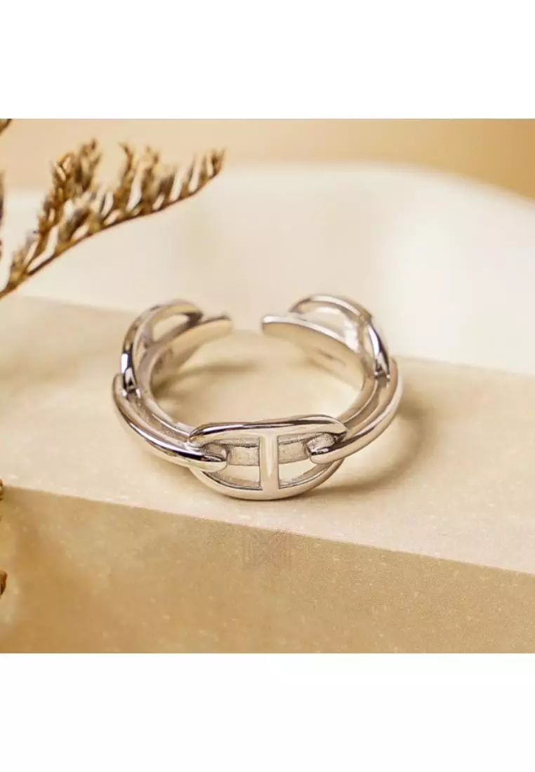 Millennia 2000 Buckles White Gold Ring with 925 Sterling Silver