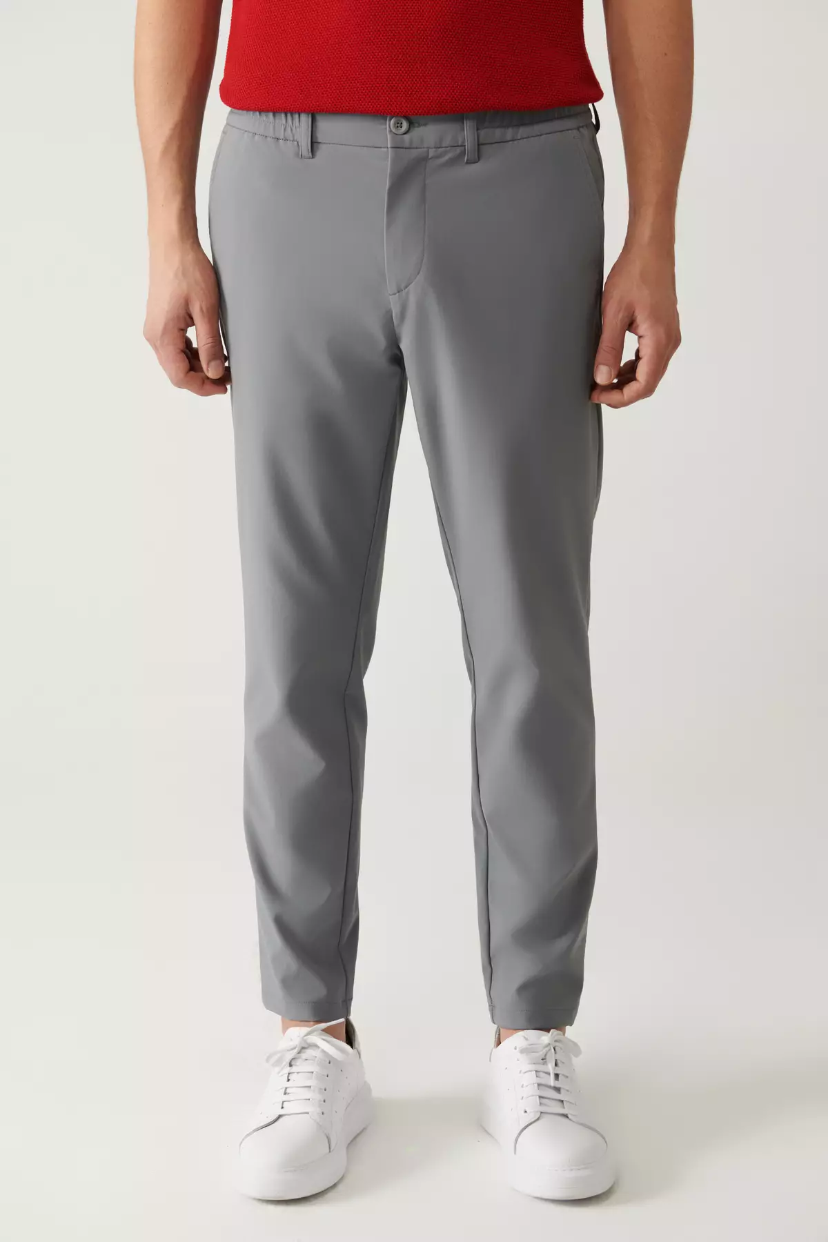 Men'S Gray Elastic Waist 360 Degree Flexible Technical Fabric Slim Fit Trousers A41Y3077