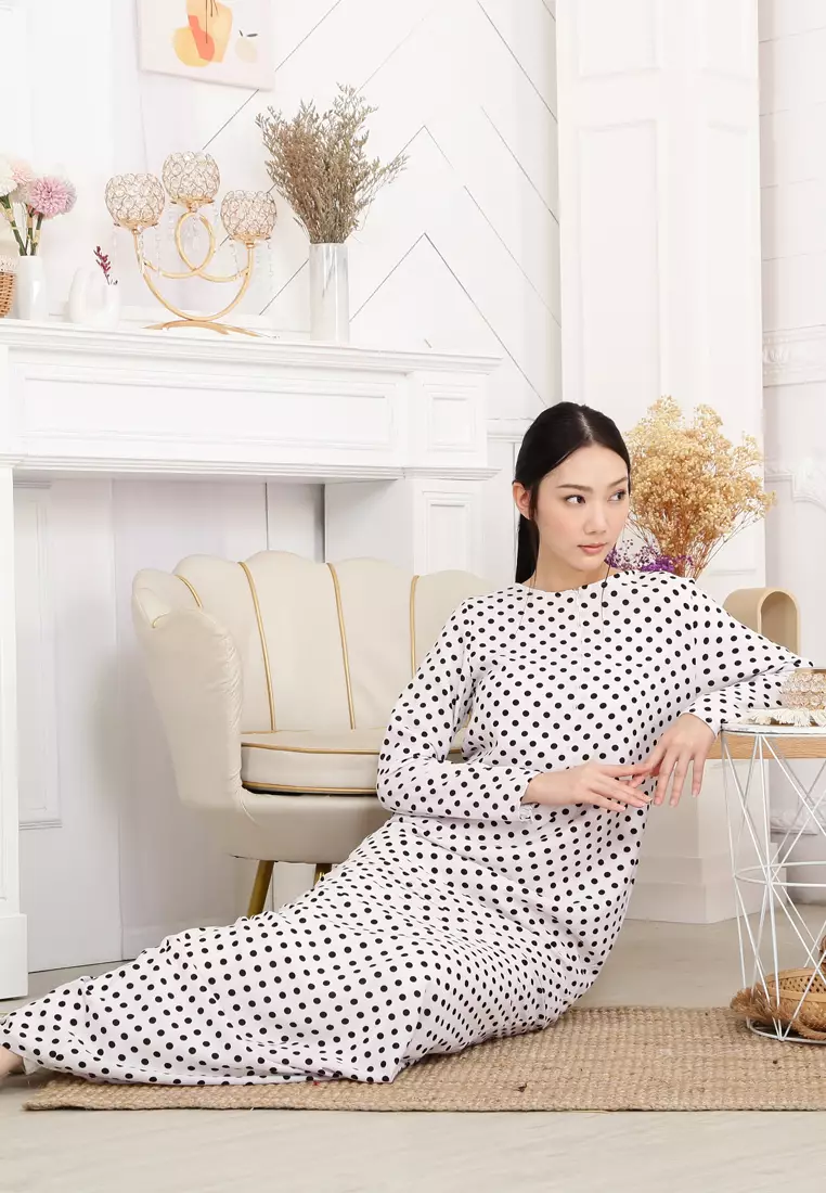 Rina Polka Dot Printed Kurung Basic Modern in White