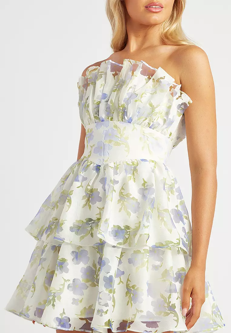 Ruffled Neckline Organza Dress