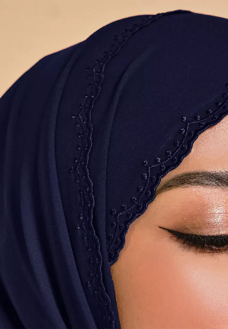 Tanuja Embroidered Scallop Headscarf - Eclipse